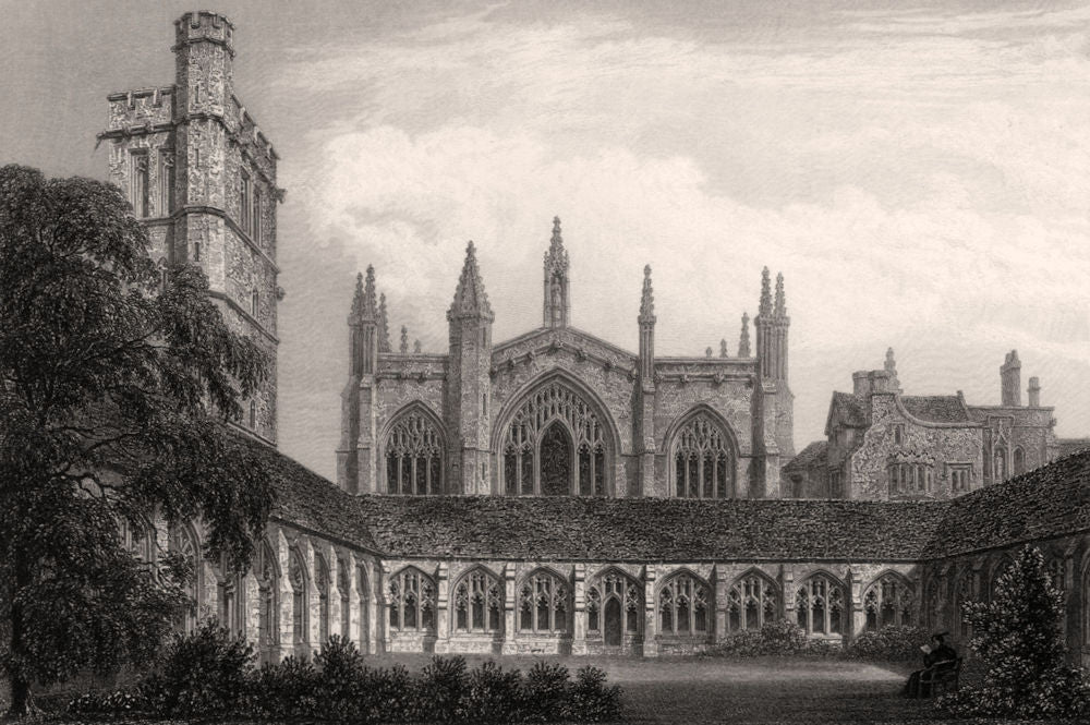The Cloister, New College, Oxford, by John Le Keux 1837 old antique print